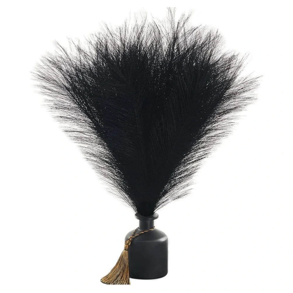 6 PCS Faux Pampas Grass Decor 17 Inch Short Artificial Pompous Black